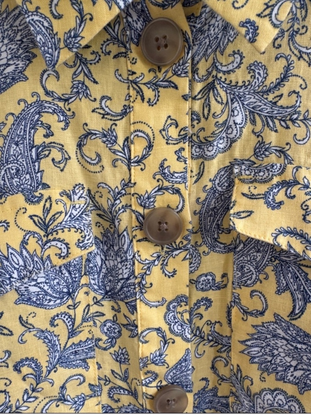 EUC J. Jill Linen Lemon Paisley Popover Dress Size Medium - Picture 6 of 9